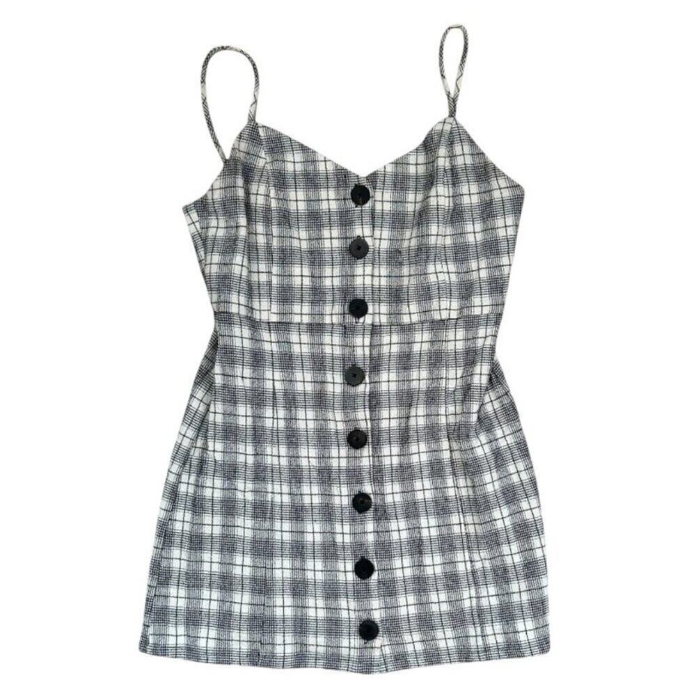 Zara TRF Collection Plaid Mini Dress Button Front Fitted Summer Casual Size‎ S